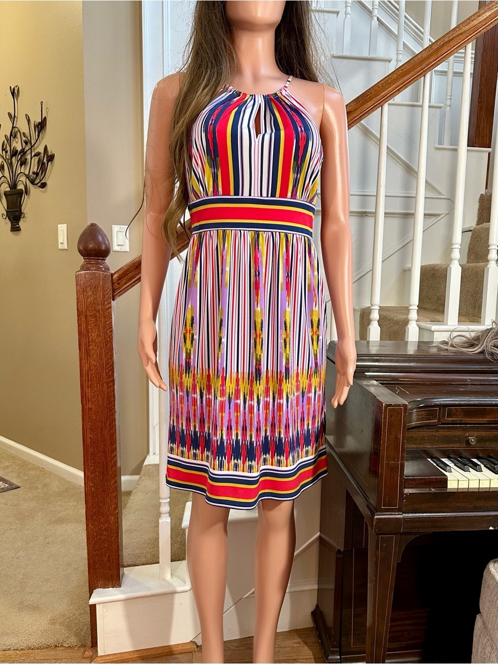 London Times Striped Multicolor Halter Dress - Women